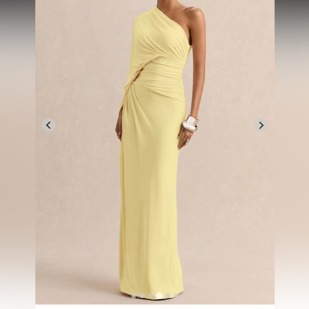 Club L London Sabella Lemon Asymmetric-Neck Maxi Dress - Picture 4 of 6